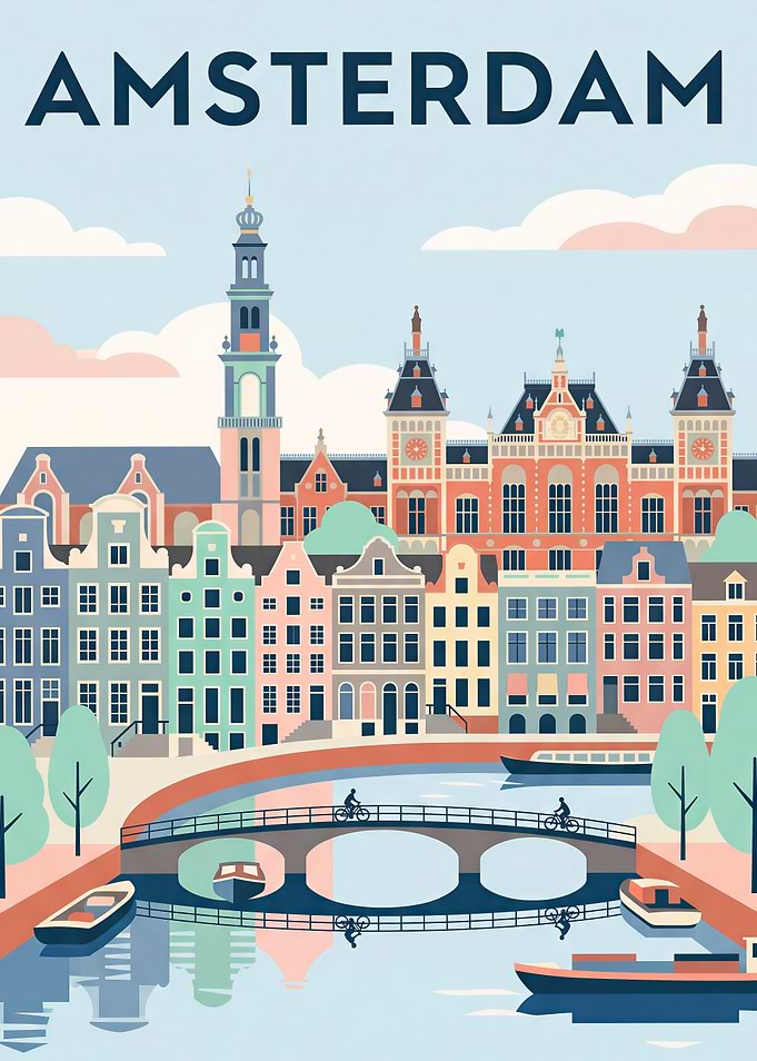 Amsterdam Cityscape Travel Poster