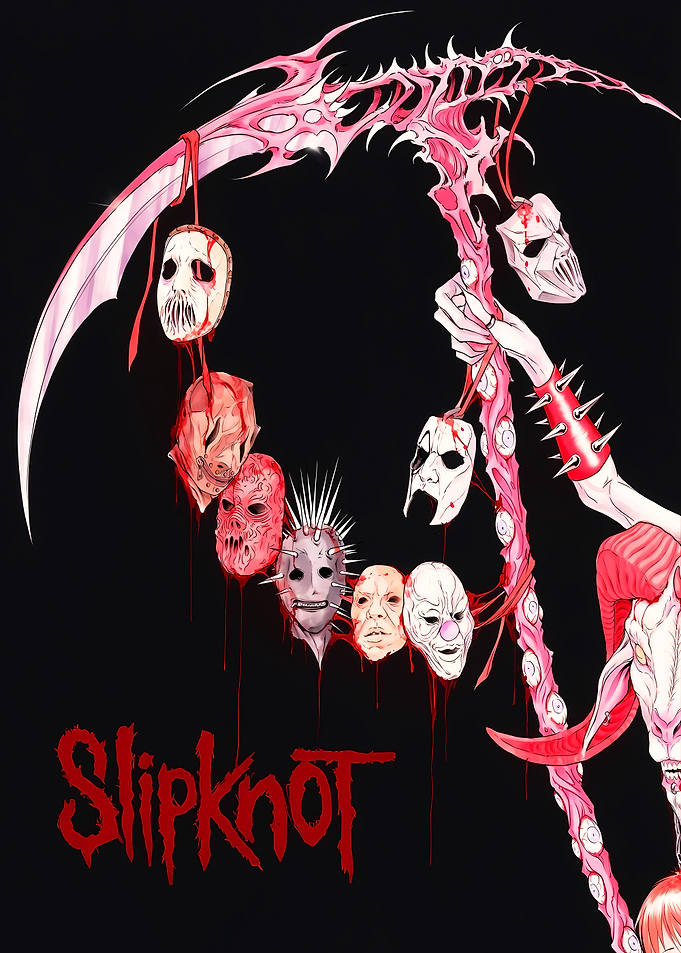 Slipknot Scythe with Masks Illustration