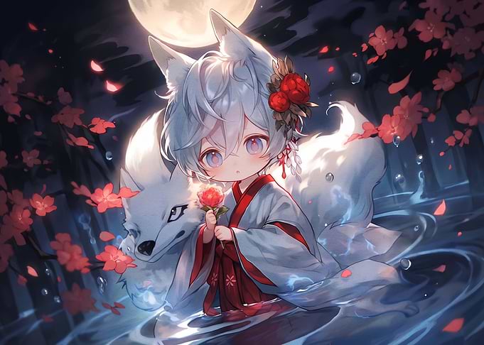 Chibi Fox Spirit in Moonlight
