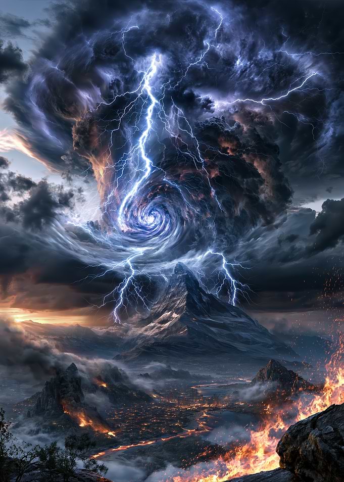 Apocalyptic Storm Over Mountain Landscape