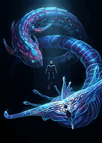 Subnautica Diver and Ghost Leviathan