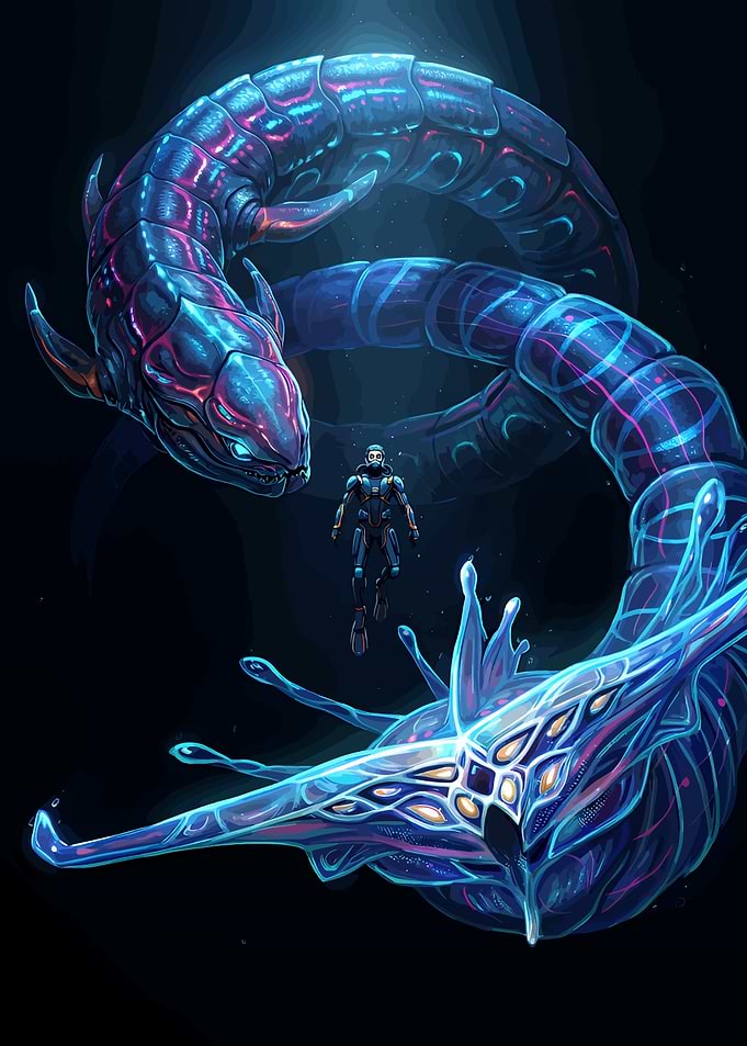 Subnautica Diver and Ghost Leviathan