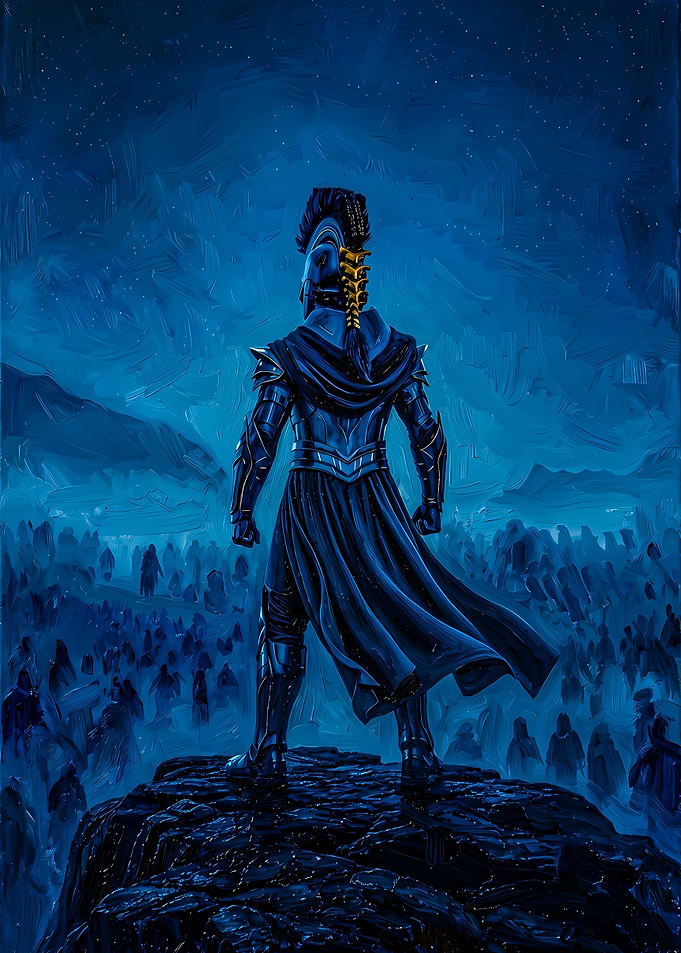Warrior Standing Over Army