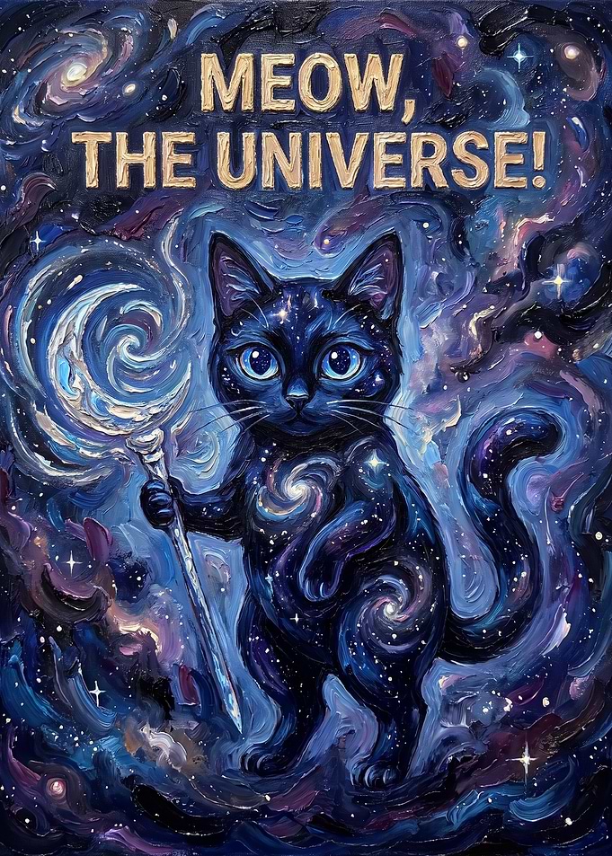 Cosmic Cat with Moon Staff