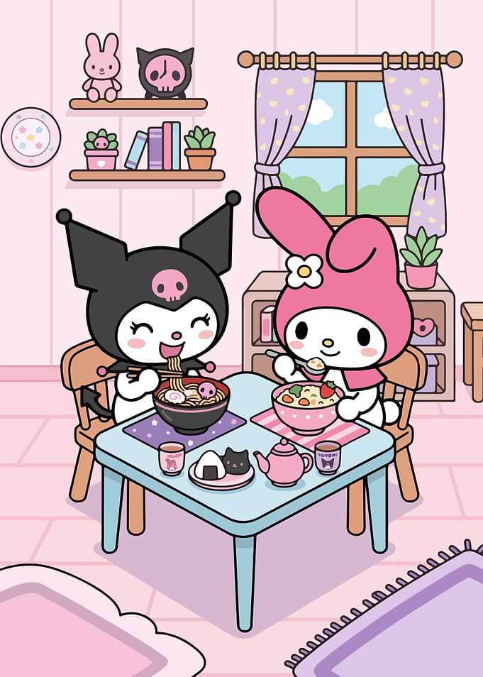 Kuromi and My Melody Eating Dinner