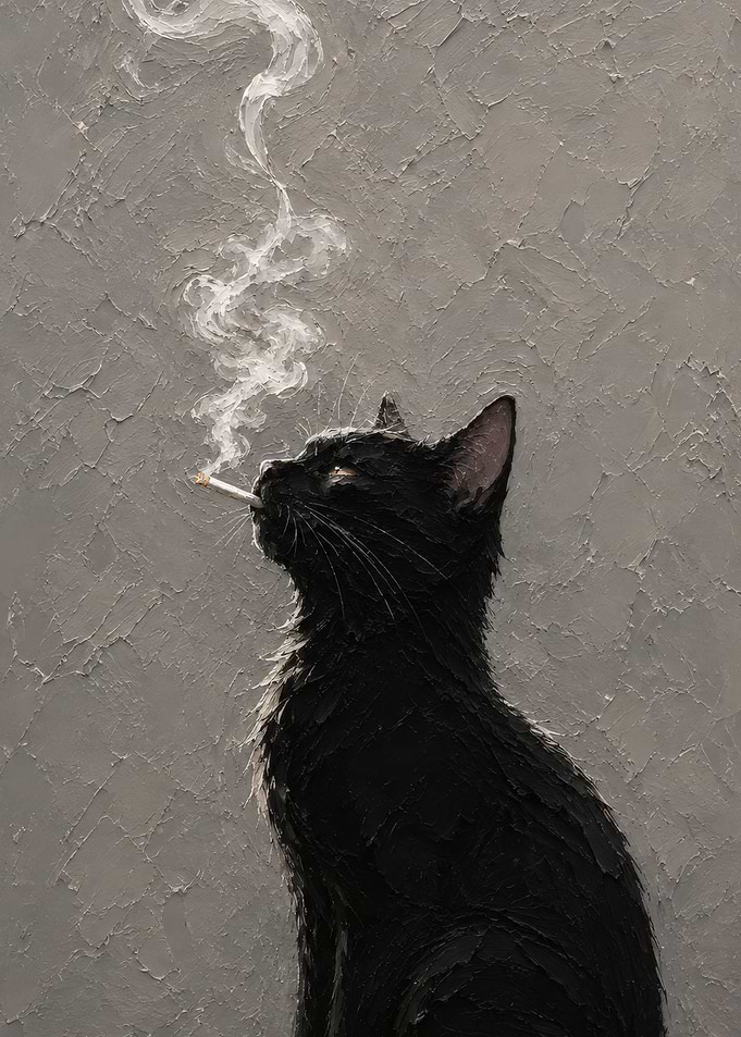 Black Cat Smoking Cigarette Painting