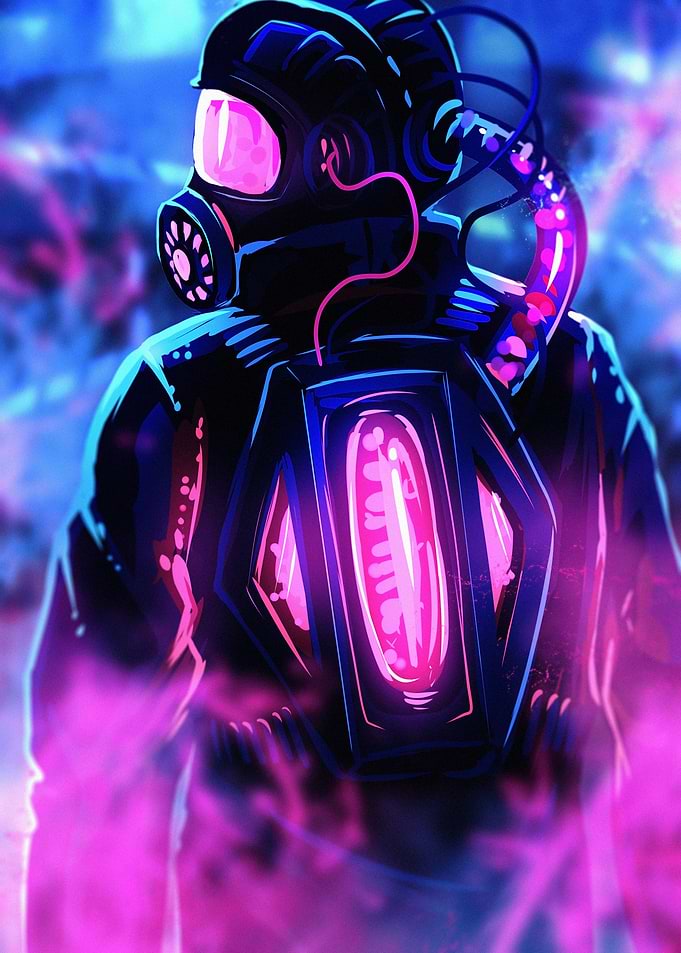Neon Cyberpunk Gas Mask Soldier