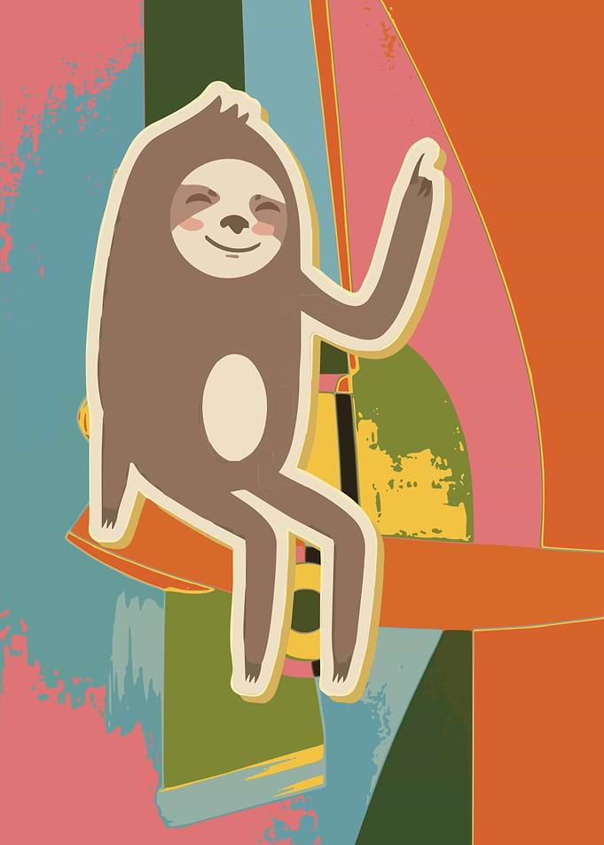 Cute Sloth Pointing Upward Illustration