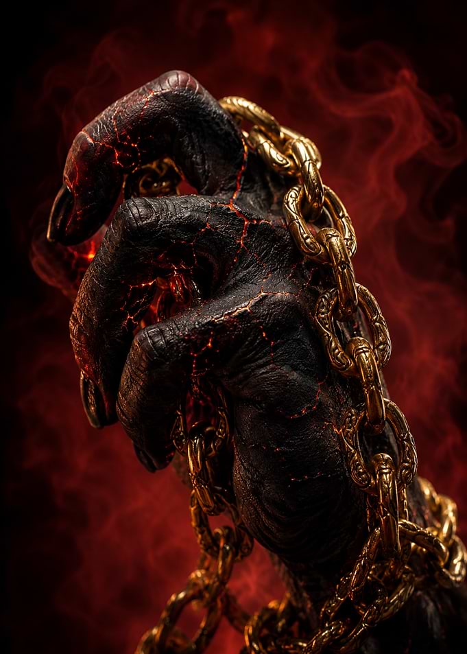 Lava Demon Hand with Gold Chains