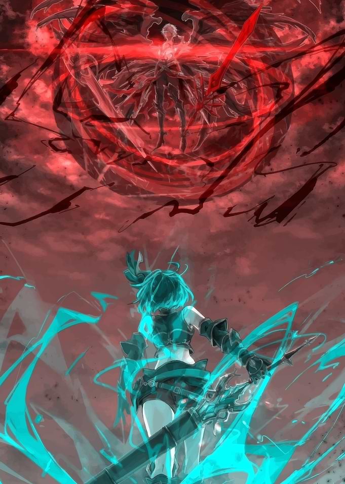 Anime Warrior Facing Red Entity