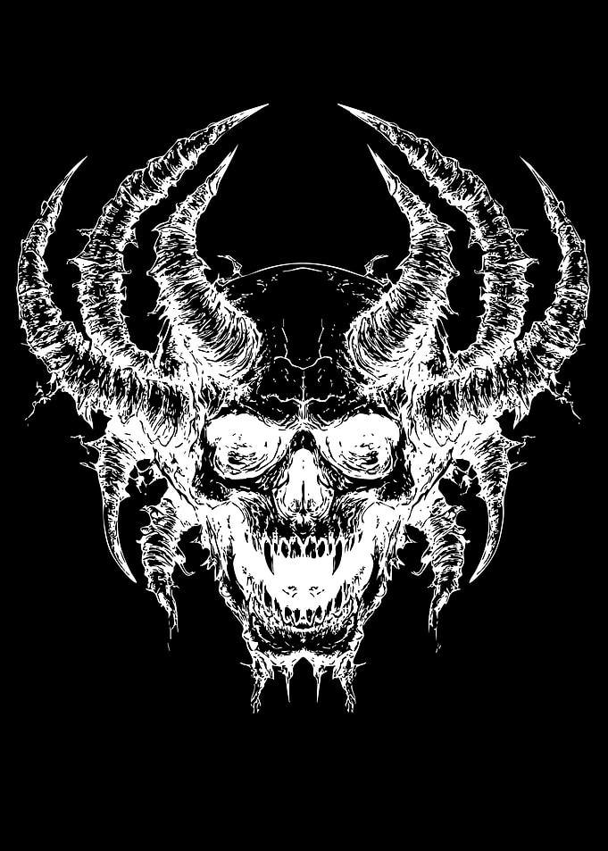 Demonic Horned Skull Illustration