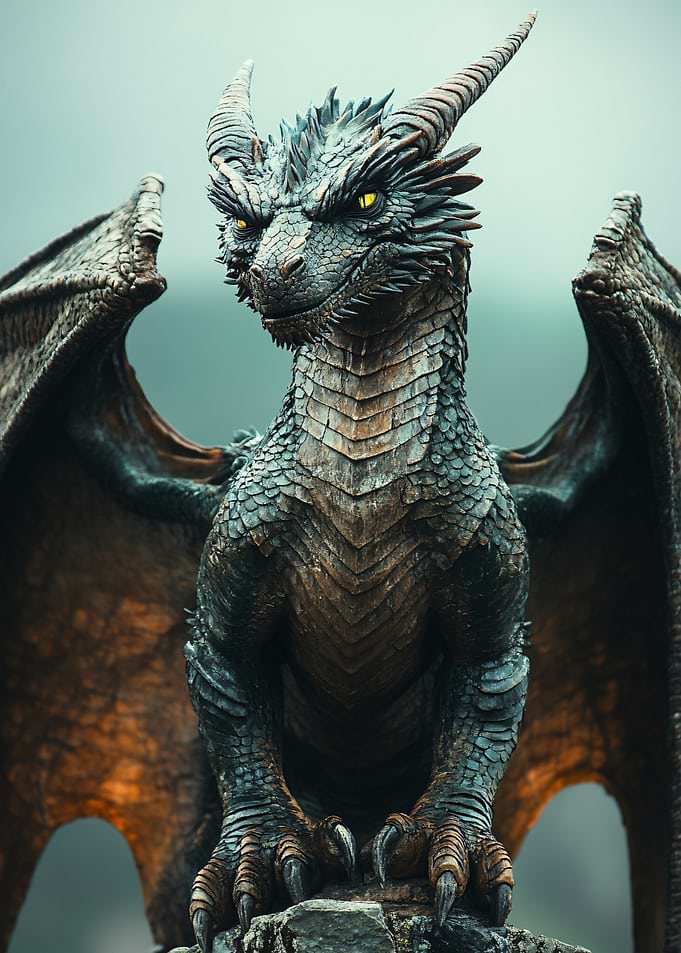Majestic Dark Fantasy Dragon Statue
