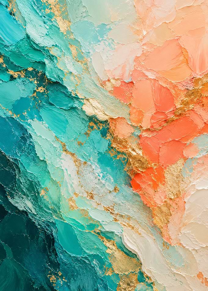 Turquoise Coral Gold Abstract