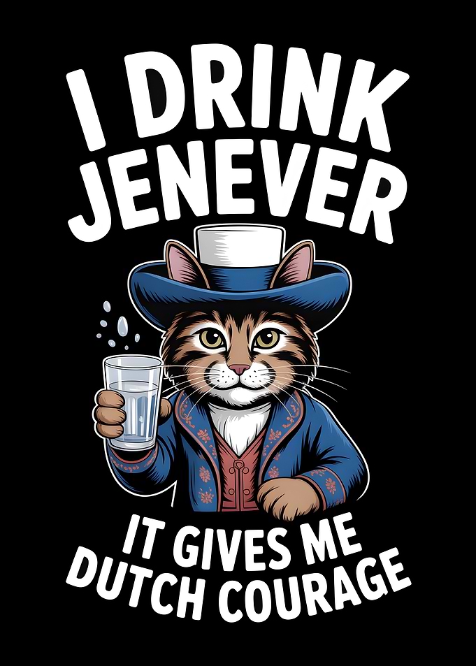Cat Drinking Jenever Dutch Courage