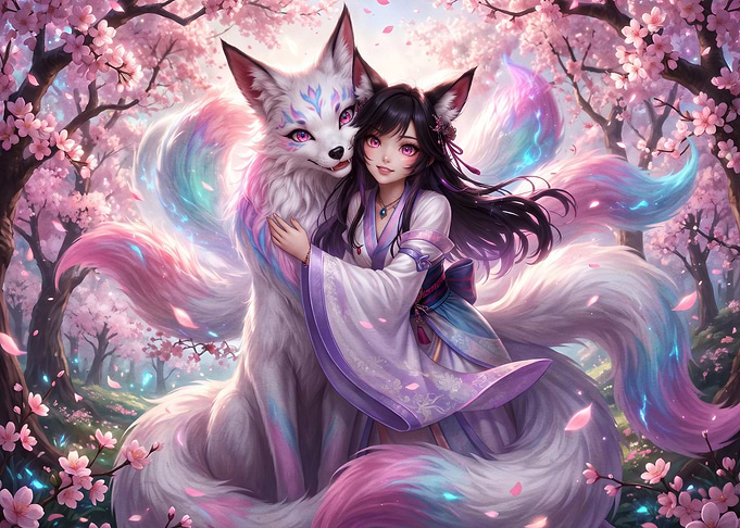 Anime Girl and Kitsune Spirit