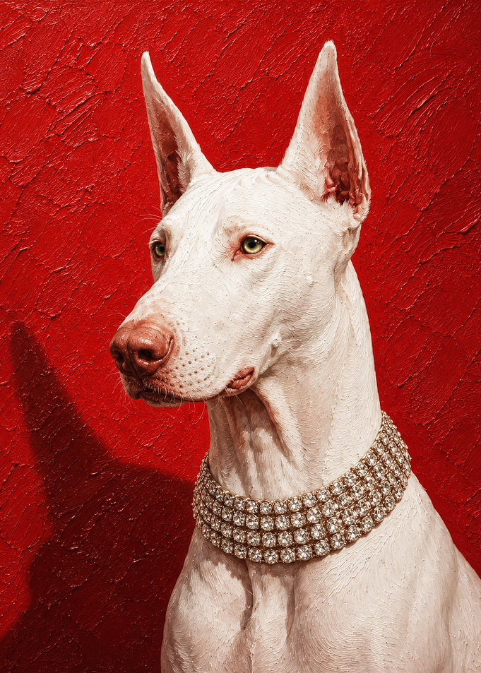 White Doberman with Diamond Collar