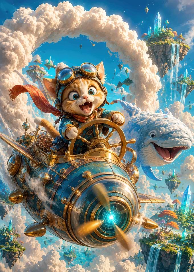 Steampunk Cat Pilot in Sky Kingdom