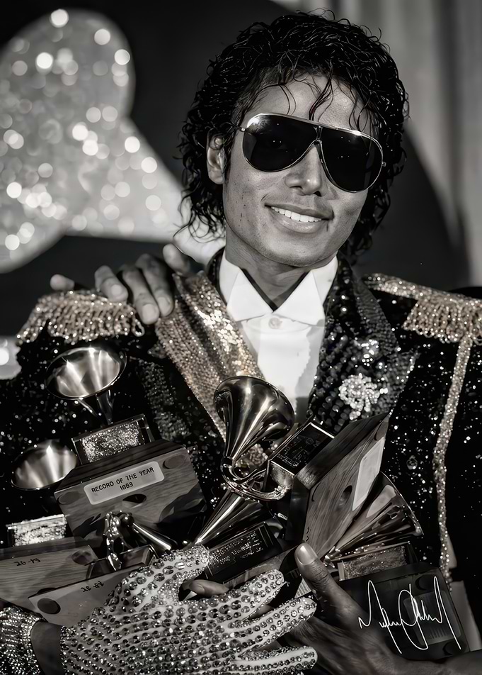 Michael Jackson Holding Grammy Awards