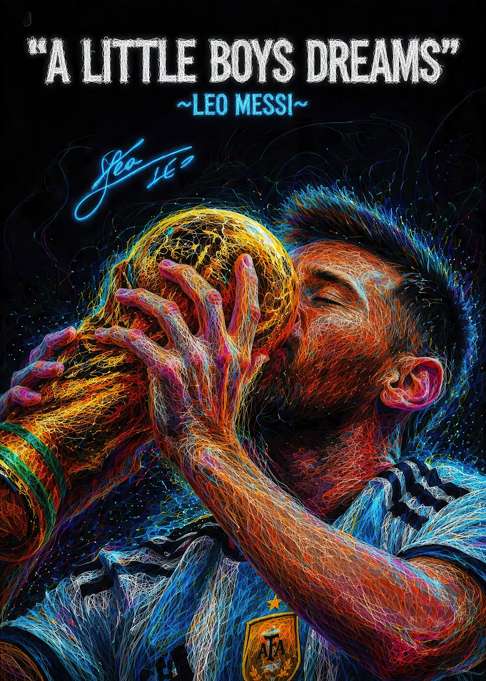 Lionel Messi Kissing World Cup Trophy