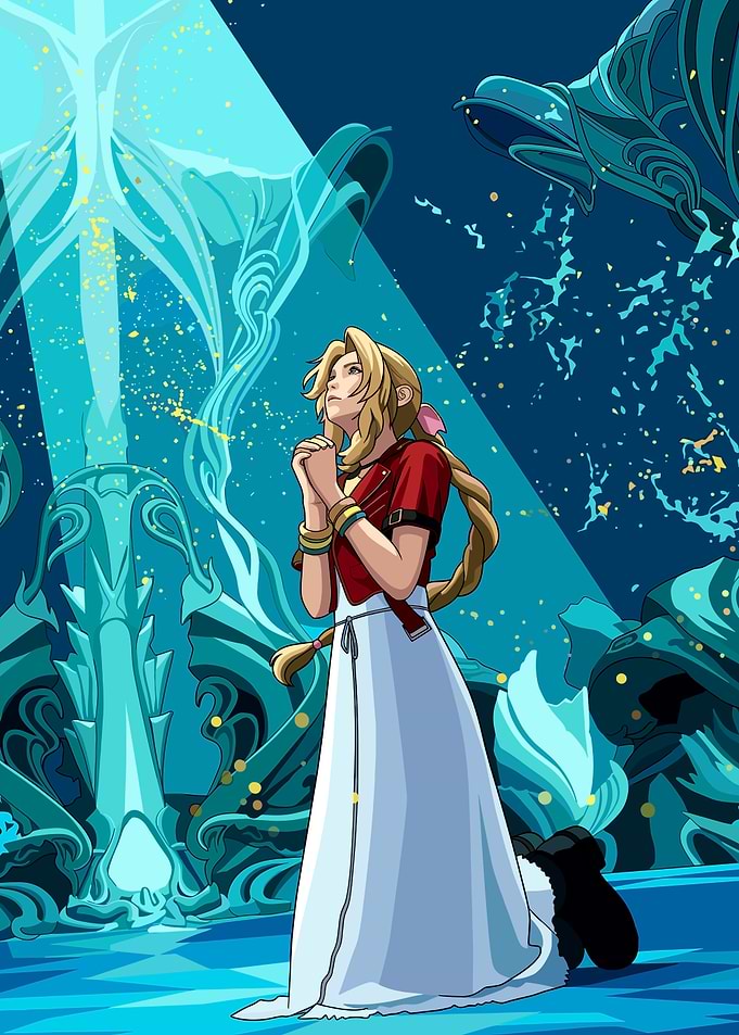 Aerith Gainsborough Praying in Final Fantasy