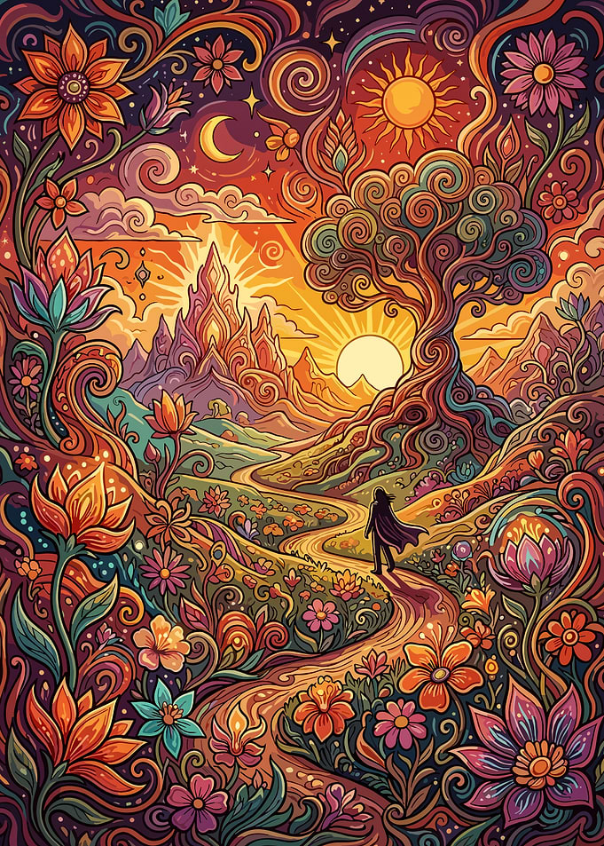Whimsical Psychedelic Fantasy Landscape