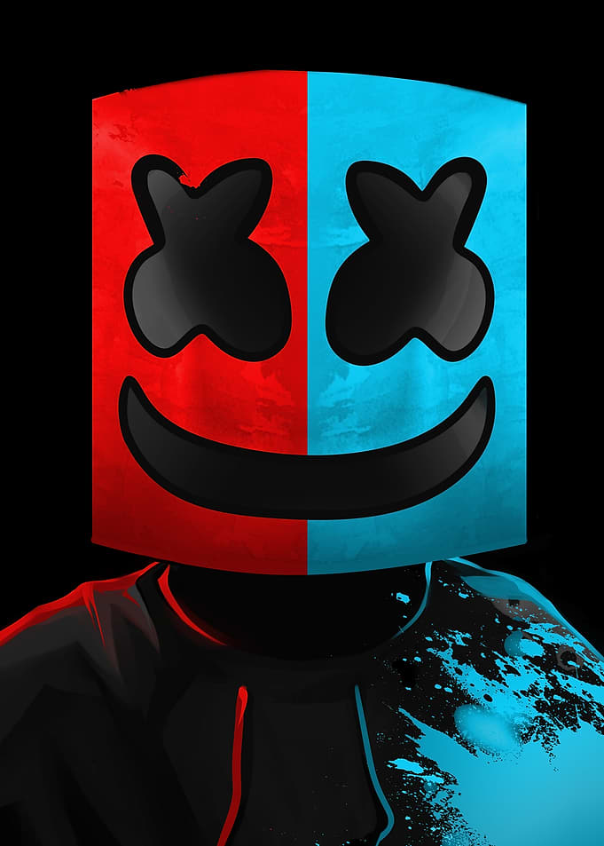 Marshmello DJ Red and Blue Portrait