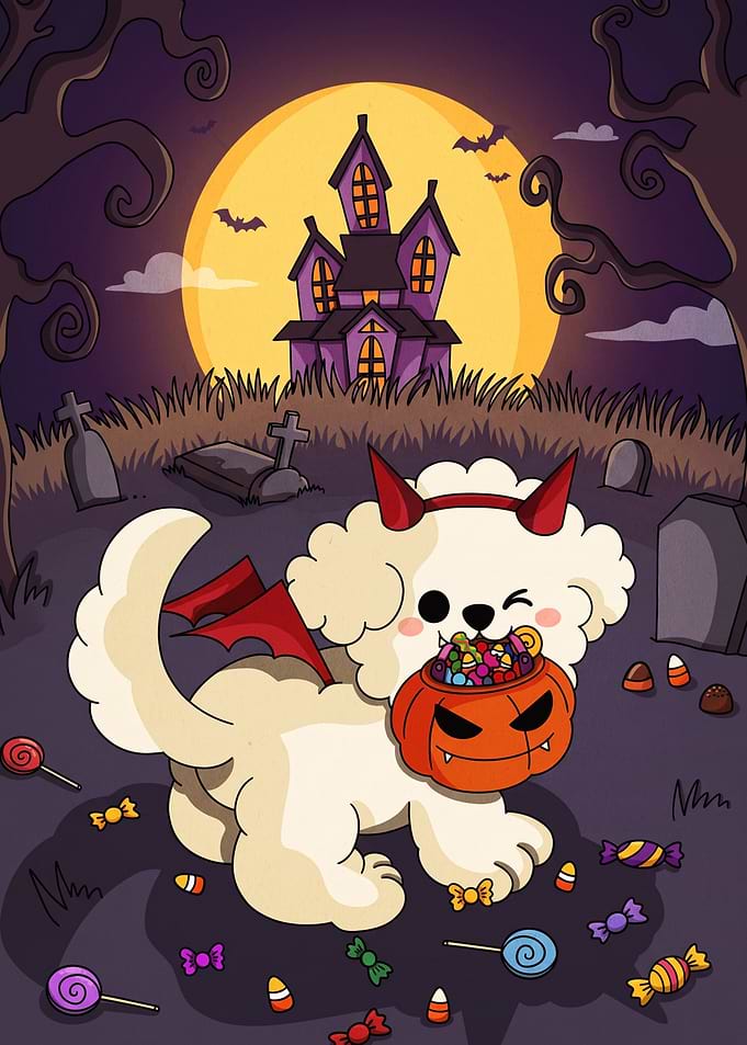 Cute Halloween Puppy with Candy