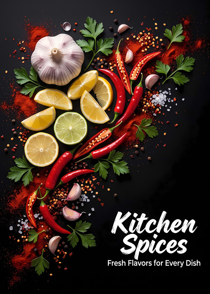 Kitchen Spices Fresh Flavors Poster