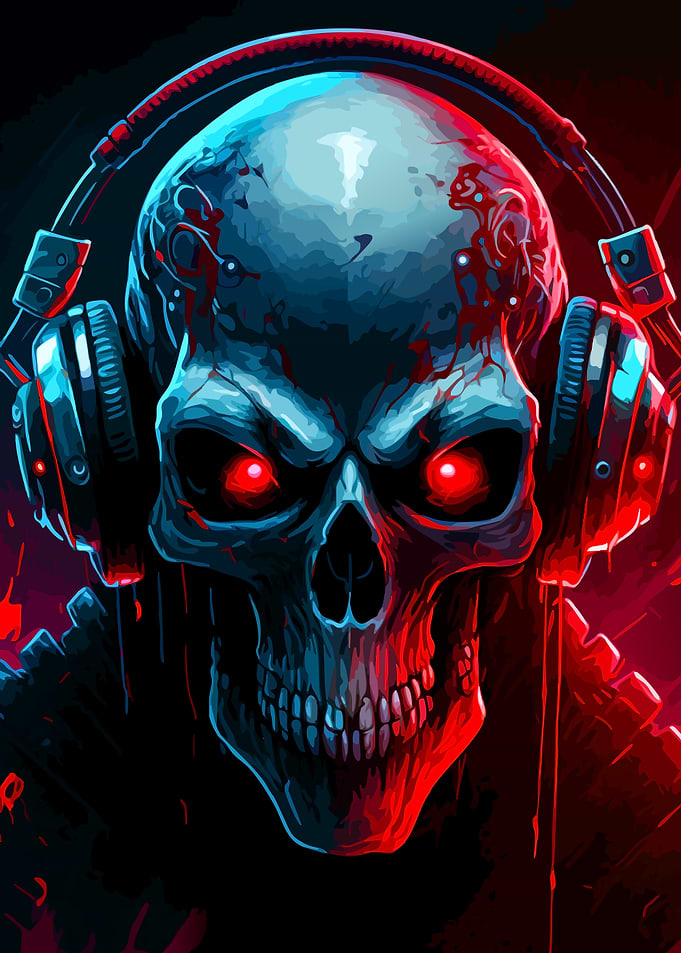 Neon Skull Wearing Headphones