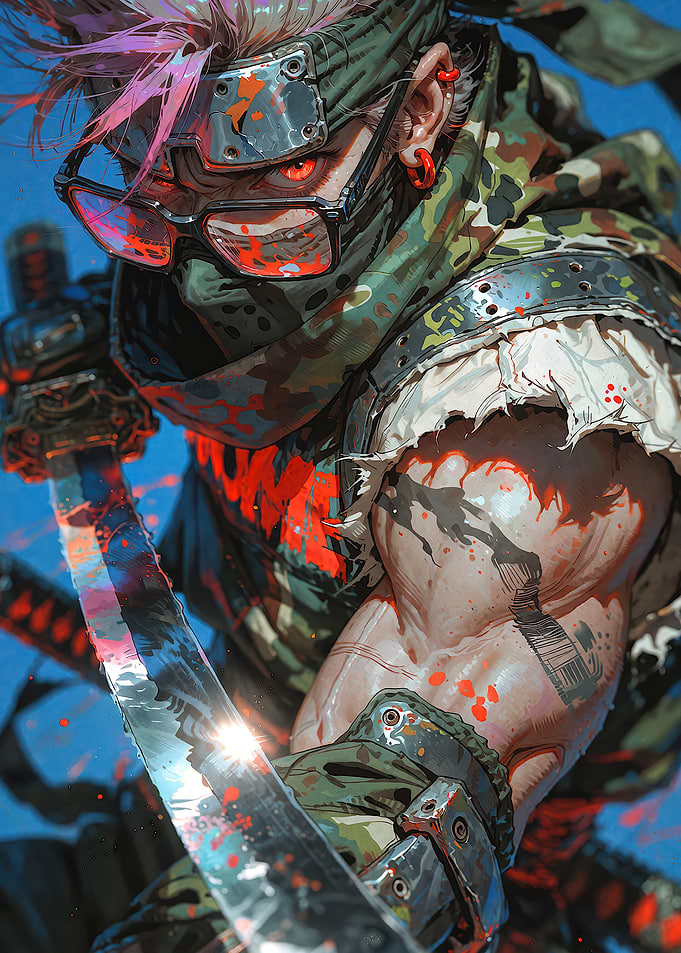 Cyberpunk Ninja Warrior with Katana
