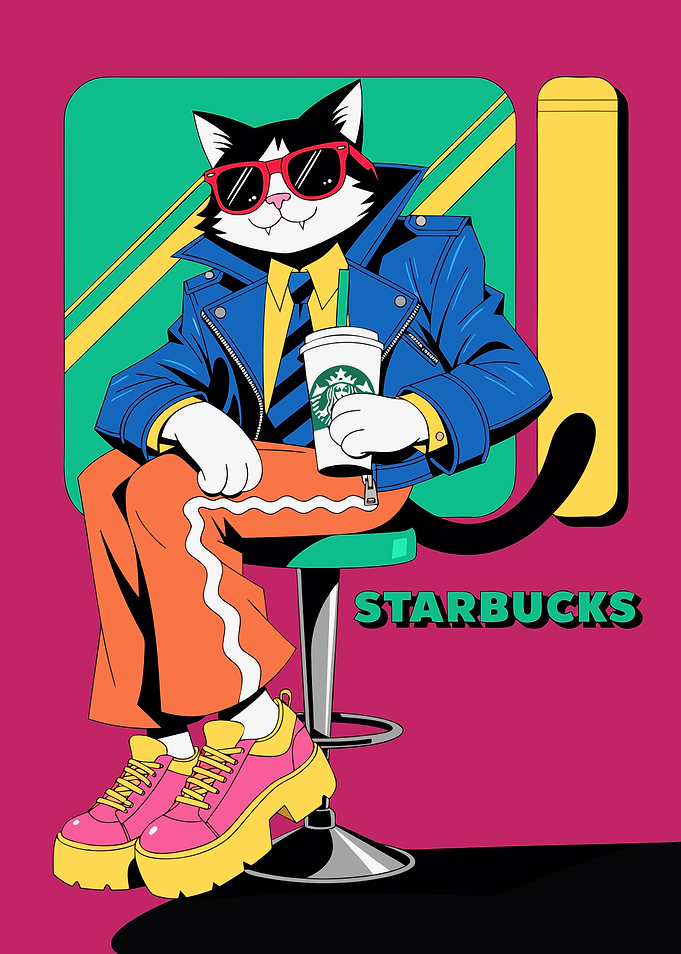 Cool Cat Drinking Starbucks Coffee