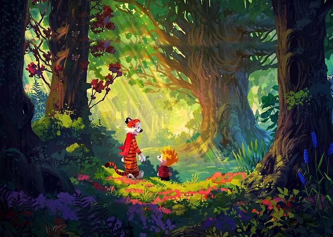 Calvin and Hobbes in Enchanted Forest