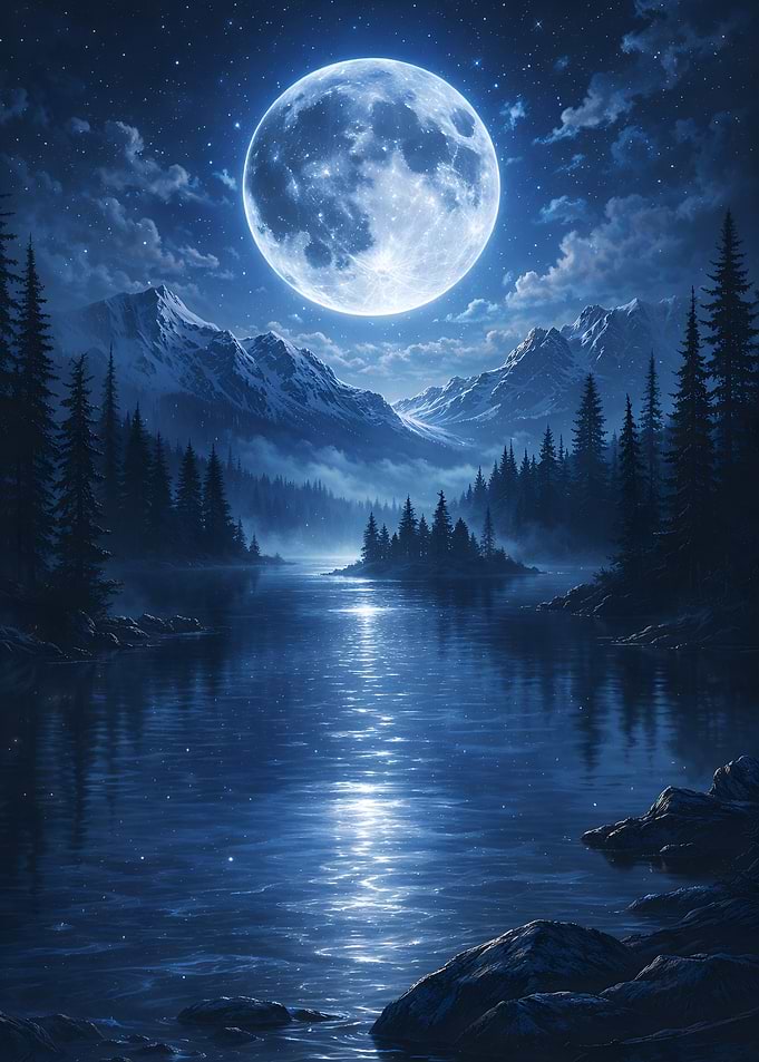 Full Moon Over Mountain Lake