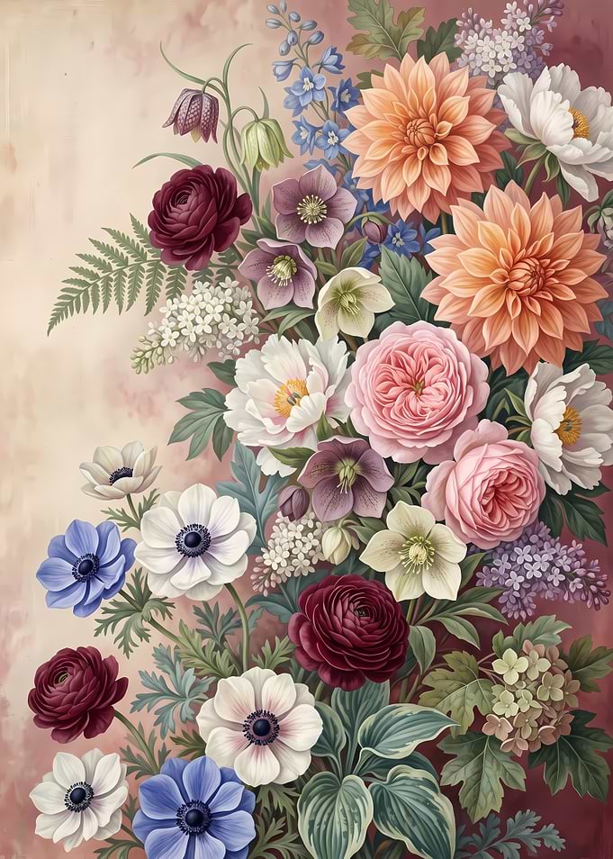 Elegant Floral Bouquet Botanical Illustration