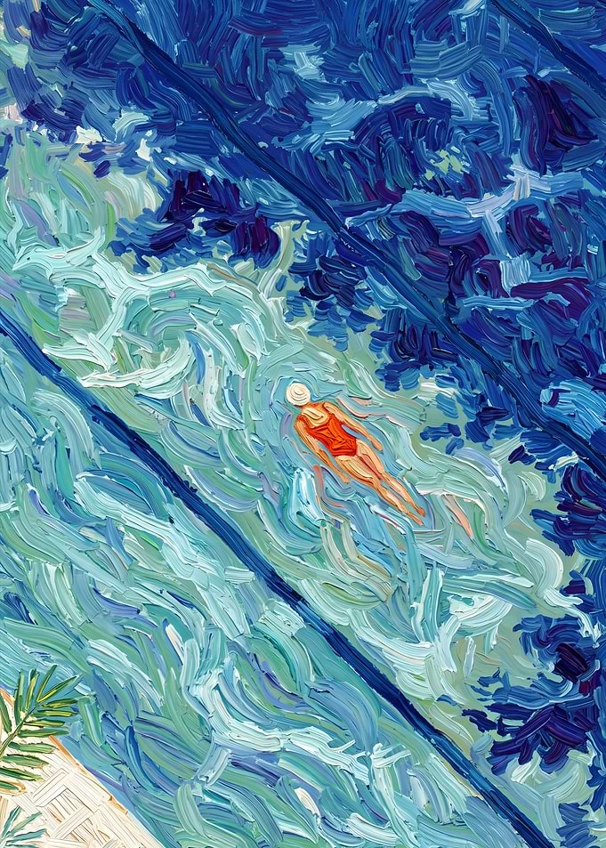 Swimmer in Blue Ocean Painting