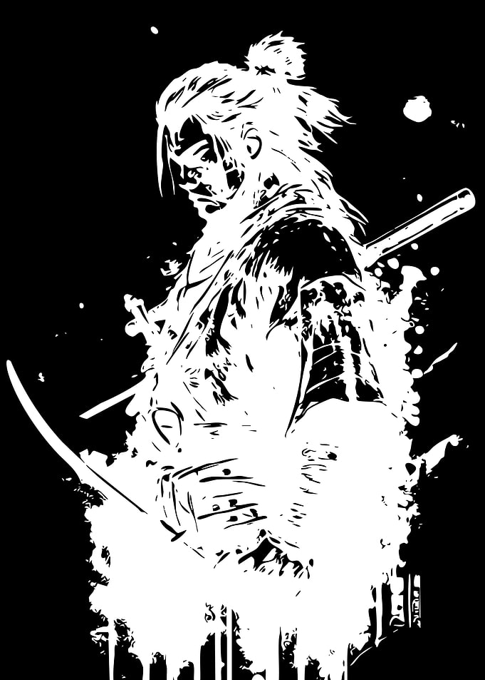 Black and White Samurai Warrior Illustration