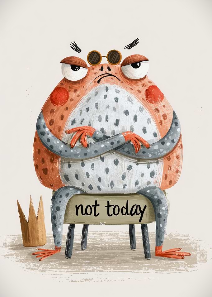 Grumpy Frog Not Today - Funny Sarcastic Toad Illustration