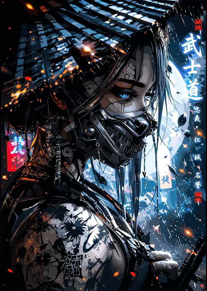 Cyberpunk Samurai Warrior Portrait