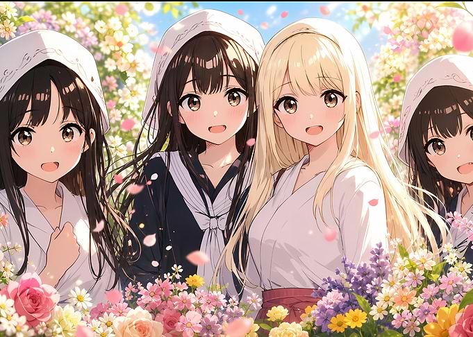 Anime Girls in a Flower Garden