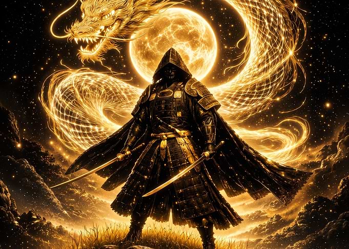 Golden Samurai Warrior with Dragon Spirit