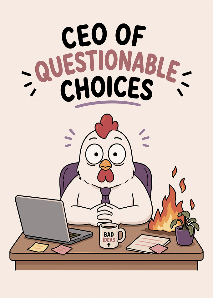Funny Cartoon Chicken CEO Office Art