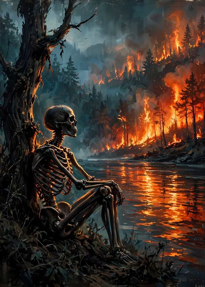 Skeleton Watching a Forest Fire