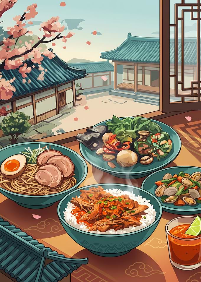 Traditional Asian Feast with Scenic View