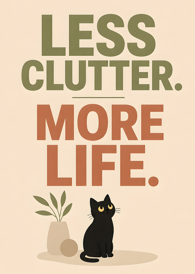 Less Clutter More Life Cat Poster