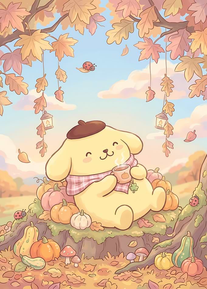 Pompompurin Enjoying a Cozy Autumn Day