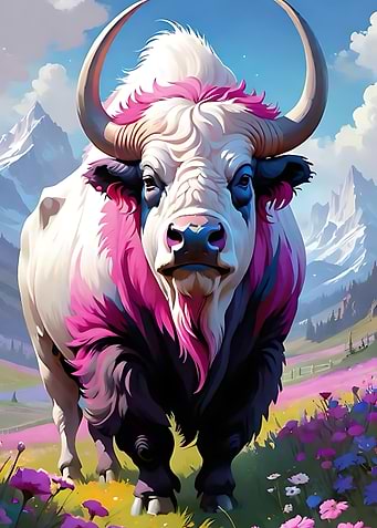 Majestic White and Pink Yak