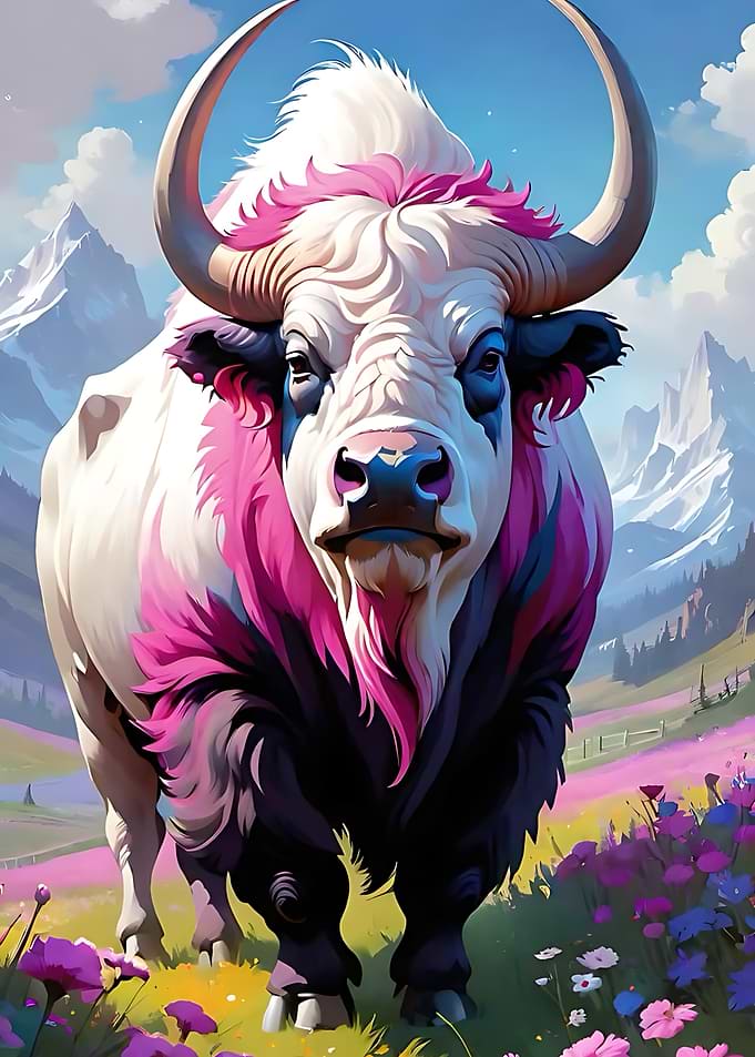 Majestic White and Pink Yak