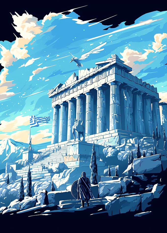 Ancient Greek Temple Warrior Illustration