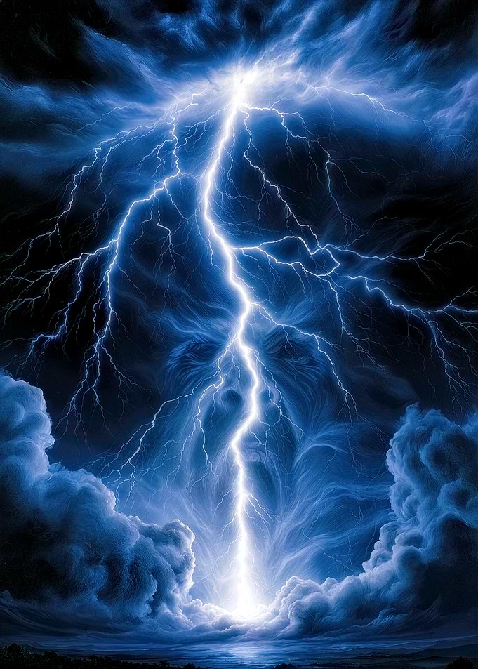 Zeus Face in Lightning Clouds