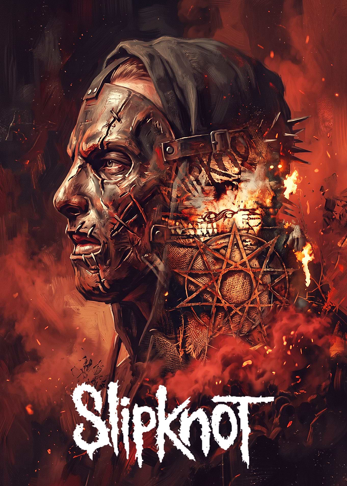 Slipknot Masked Figure Fire Art